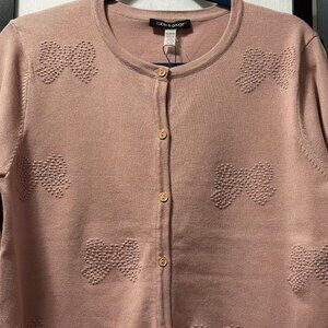 Cable & Gauge Cardigan Sweater XL Cashmere Blush Bow Texture Button Front NWT